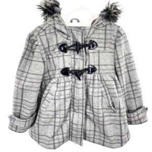 Me Jane Mini Grey Plaid Toggle Pea Coat